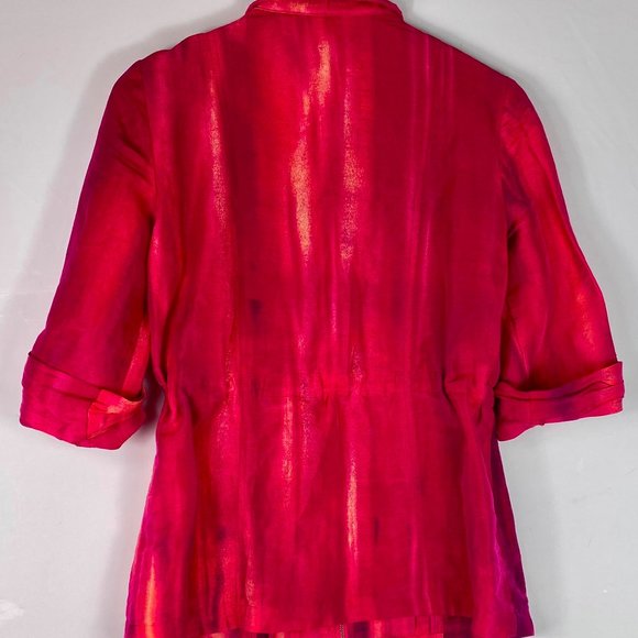 Chicos Sz 0 (Small) Jacket Blazer Pink Ombre Tie Dye Linen Blend Career Casual - Picture 2 of 4